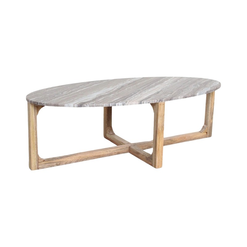 OVAL CAFE TABLE MARBLE FANTASY BROWN TEAK BASE 120
